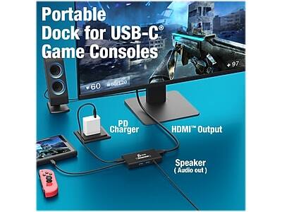 Portable Dock for USB-C Game Consoles

- PD Charger
- HDMI Output
- Speaker (Audio out)