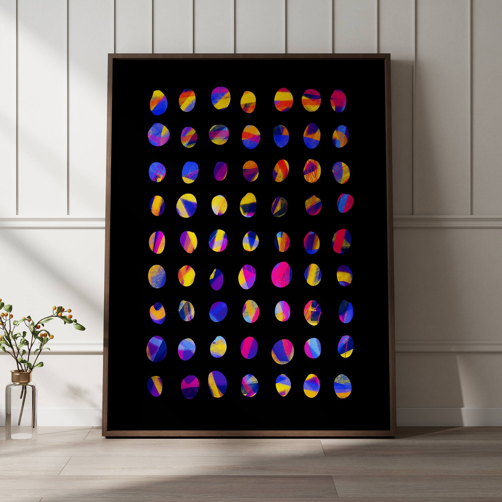 Alt View 5. HOMLUX - 1 Piece Framed Abstract Canvas Wall Art Black Background Circle Wall Decor Decorative Canvas Print 36 in. x 24 in. - Multi-Colored.