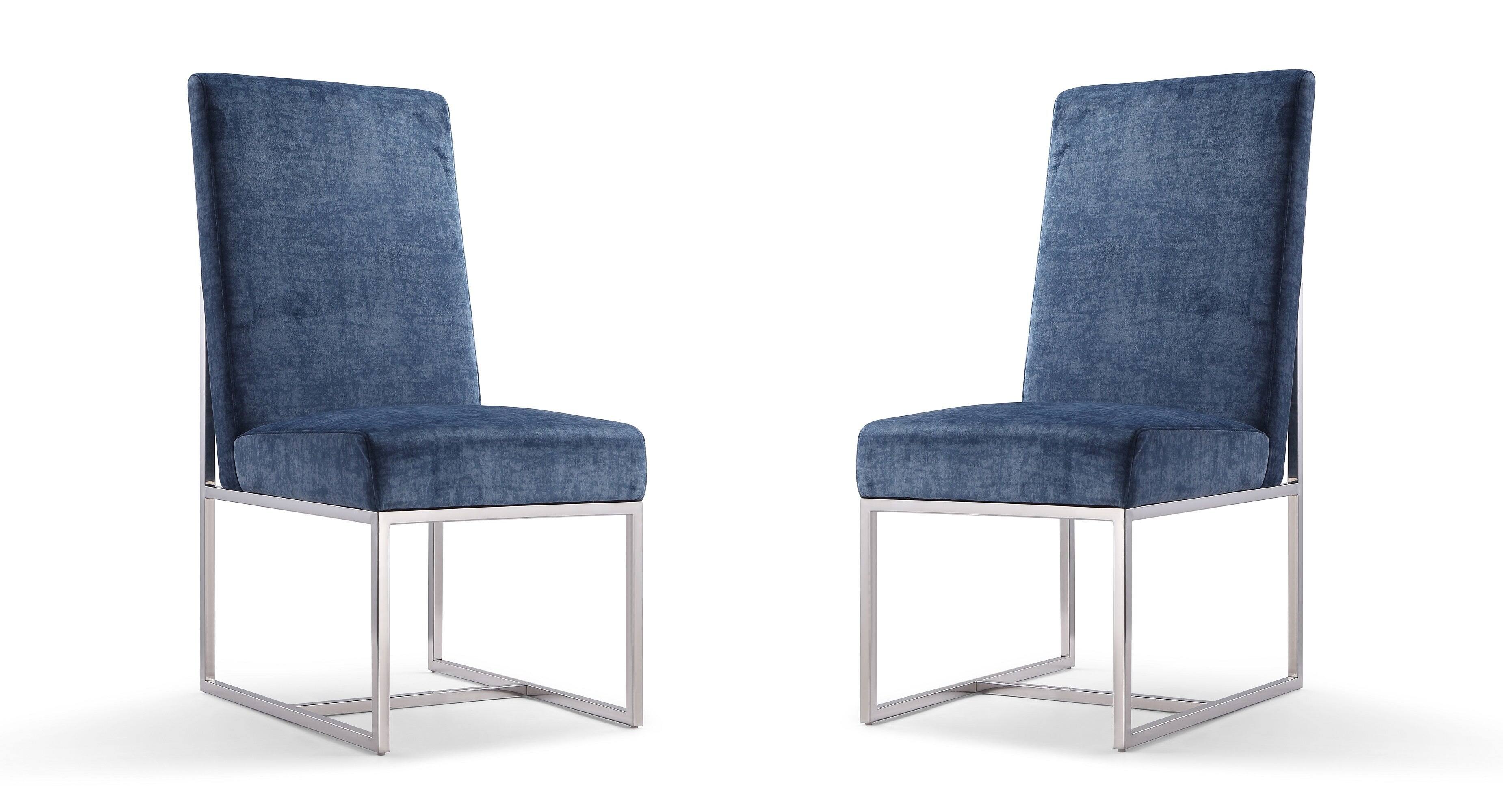 Front. Manhattan Comfort - Element Modern Metal Velvet Dining Chair - Set of 2 - Blue.