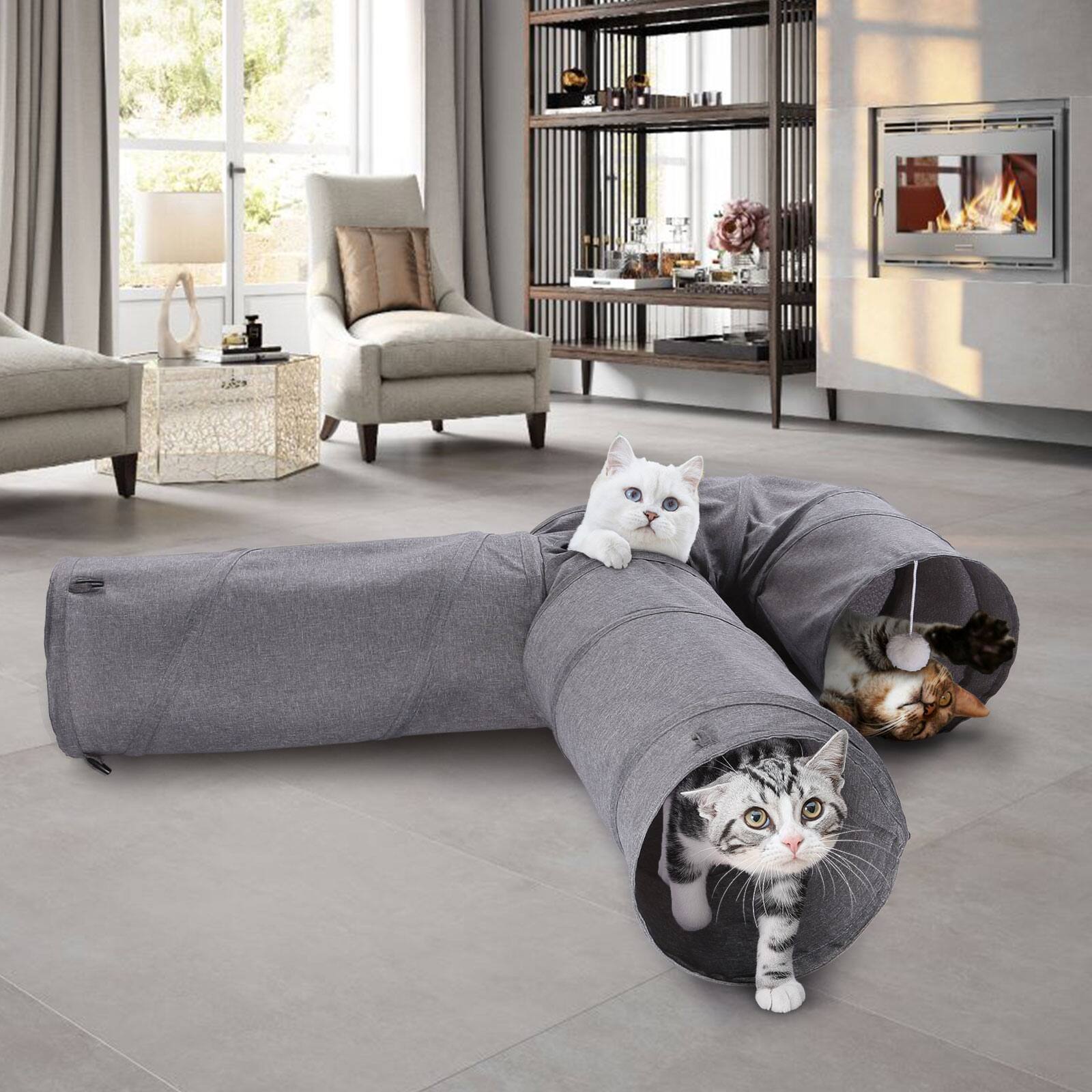 Alt View 1. Ownpets - 3 Way Collapsible U-Shaped Cat Tunnel - Grey.