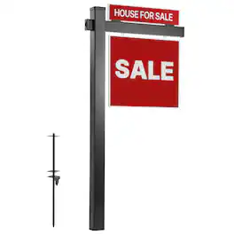 VEVOR - Real Estate Sign Post, 6 ft Tall, PVC Realtor Yard Sign Holder with 36 in Arm Holds up to 24 in, Easy to Install - Black