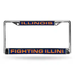 Rico Industries - Illinois Fighting Illini Chrome Metal Laser Cut License Plate Frame - Multi