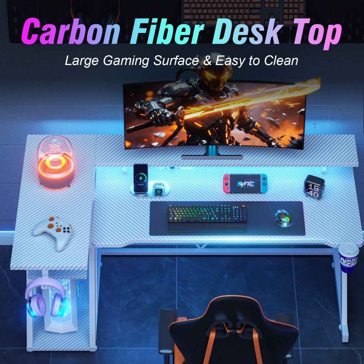 Carbon Fiber Desk Top Large Gaming Surface & Easy to Clean