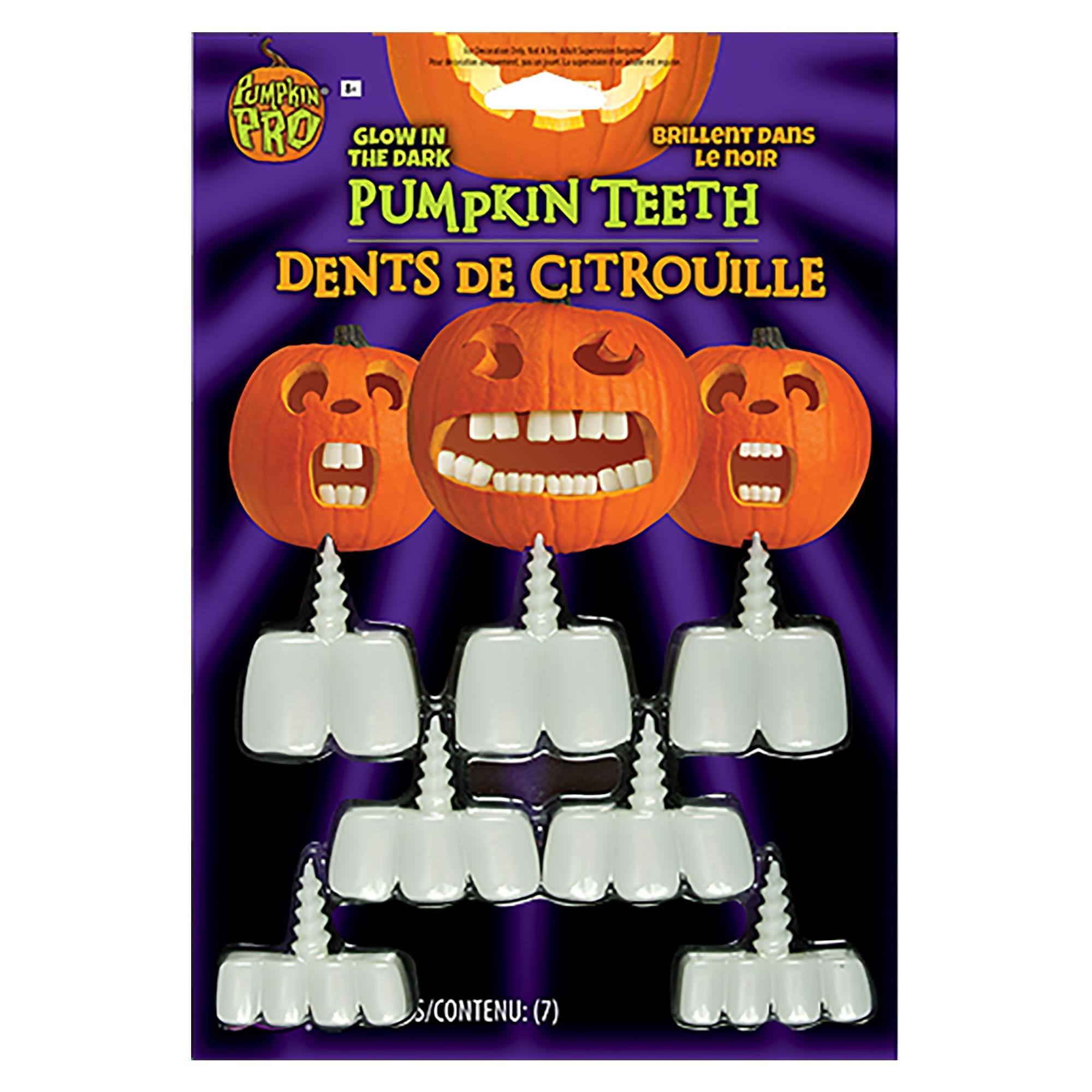 Pumpkin Pro  
Glow in the Dark  
Pumpkin Teeth  
Dents de Citrouille  
Brillent dans le noir  
S/Contenu: (7)