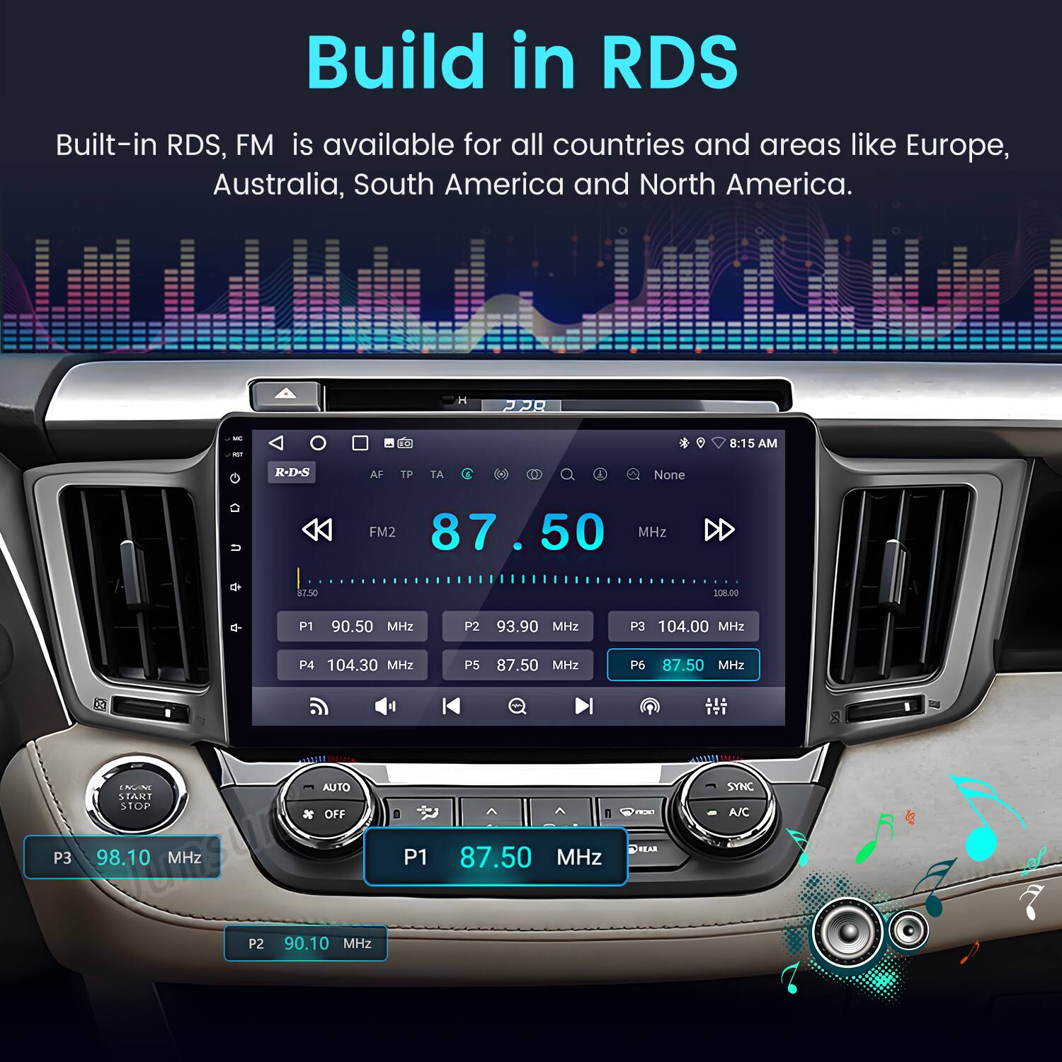 Build in RDS

Built-in RDS, FM is available for all countries and areas like Europe, Australia, South America and North America.