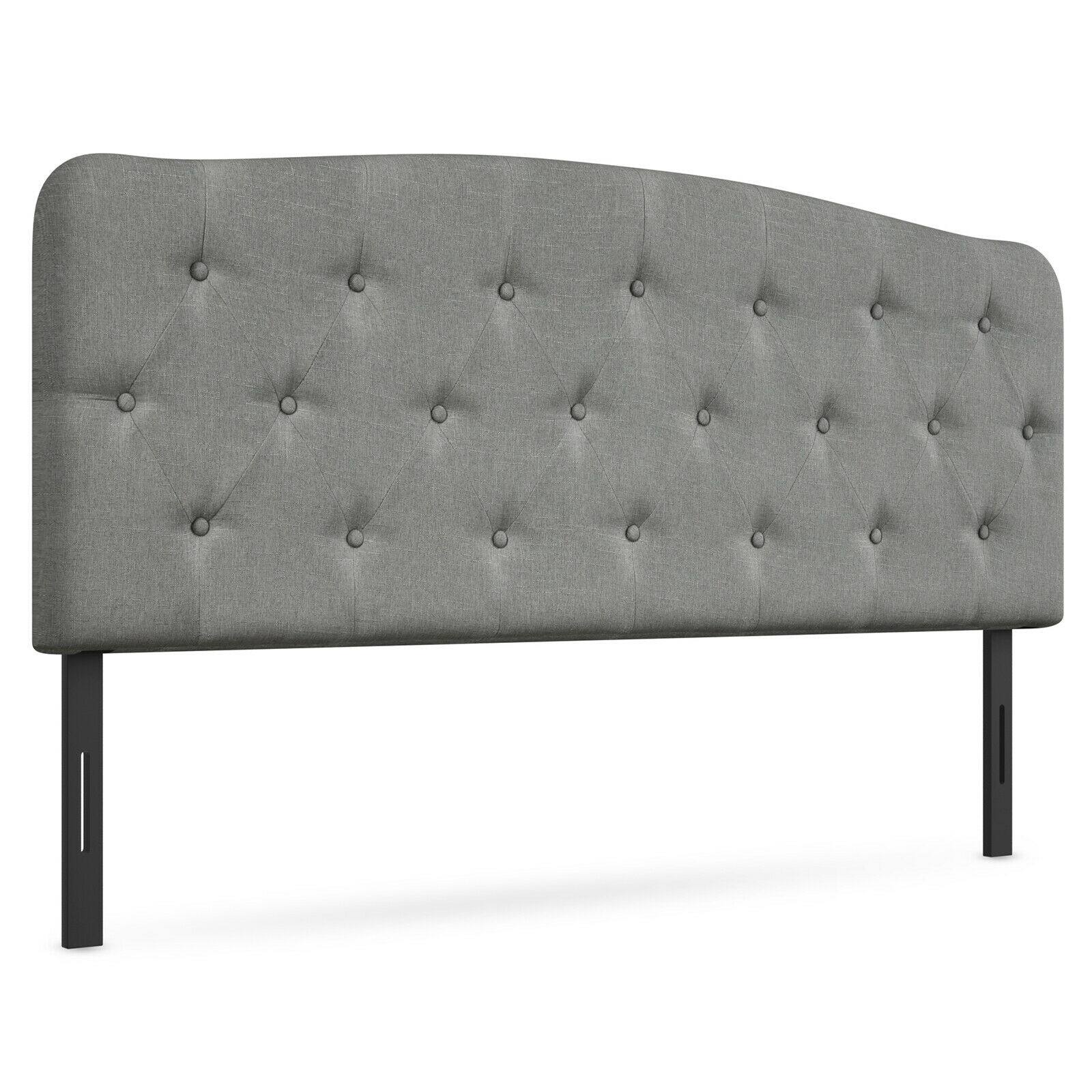 Left. SlickBlue - Bedroom Faux Linen Headboard with Customizable Height - Light Grey.