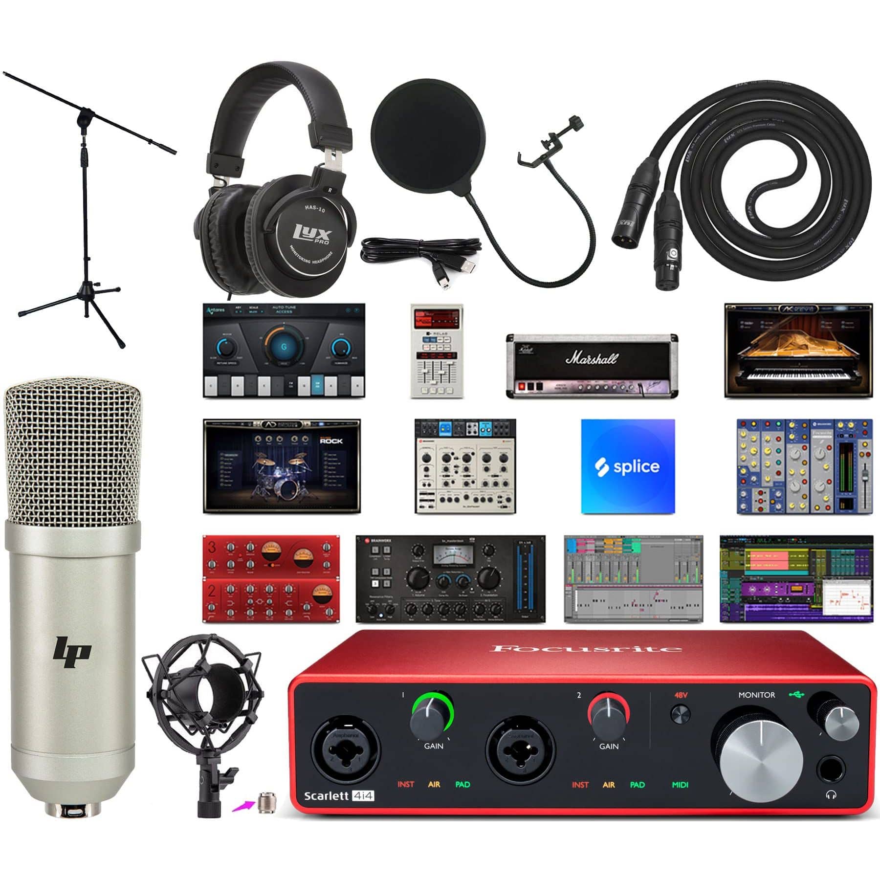 Focusrite - Scarlett 4i4 4th-Gen USB-C Audio Interface Studio Bundle – Mic, Headphones, Software & More - Multicolor