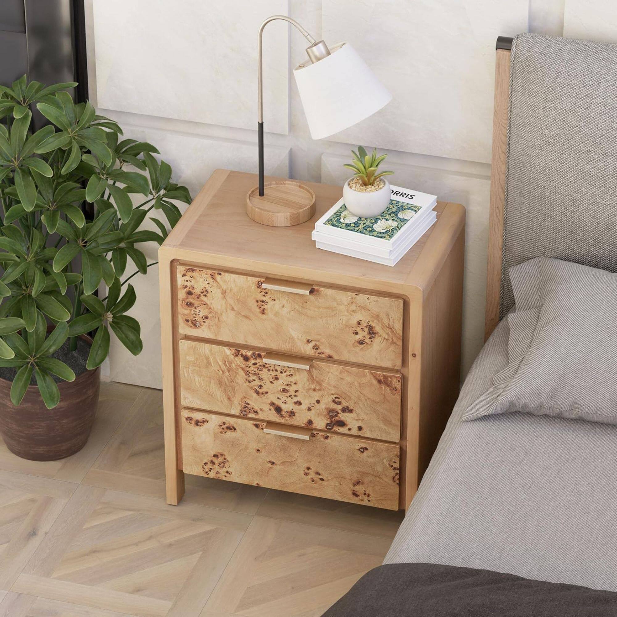 Alt View 5. COZAYH - COZAYH Farmhouse 3 Drawer Home Bedroom Nightstand with Burl Wood Finish, Natural - Natural.