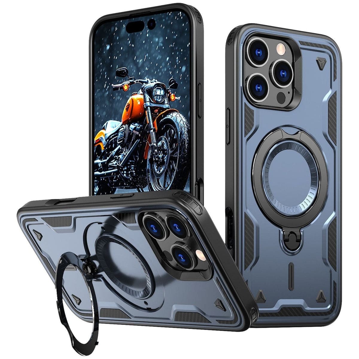 Front. Entronix - Entronix Magnetic Case for iPhone 16 Pro Max - Rugged Armor with Gripstand - Blue.