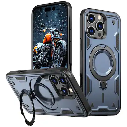 Front. Entronix - Entronix Case for iPhone 16 Pro - Rugged Armor with Kickstand - Blue.