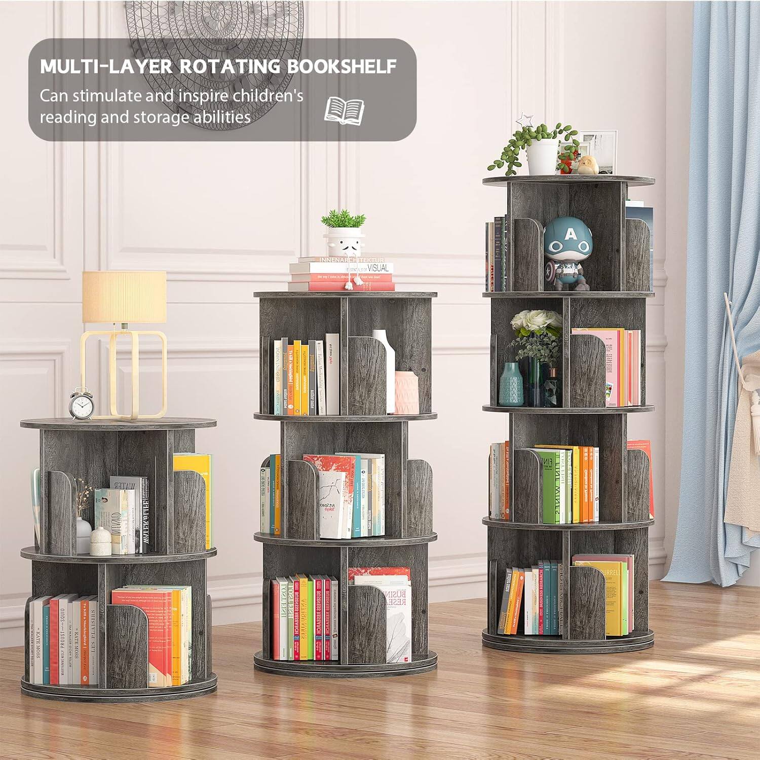 MULTI-LAYER ROTATING BOOKSHELF  
Can stimulate and inspire children's reading and storage abilities