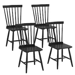 Costway - Dining Chair Set of 4 Kitchen Side Chairs with Spacious Seat Rubber Wood Frame for Dining Room - Black