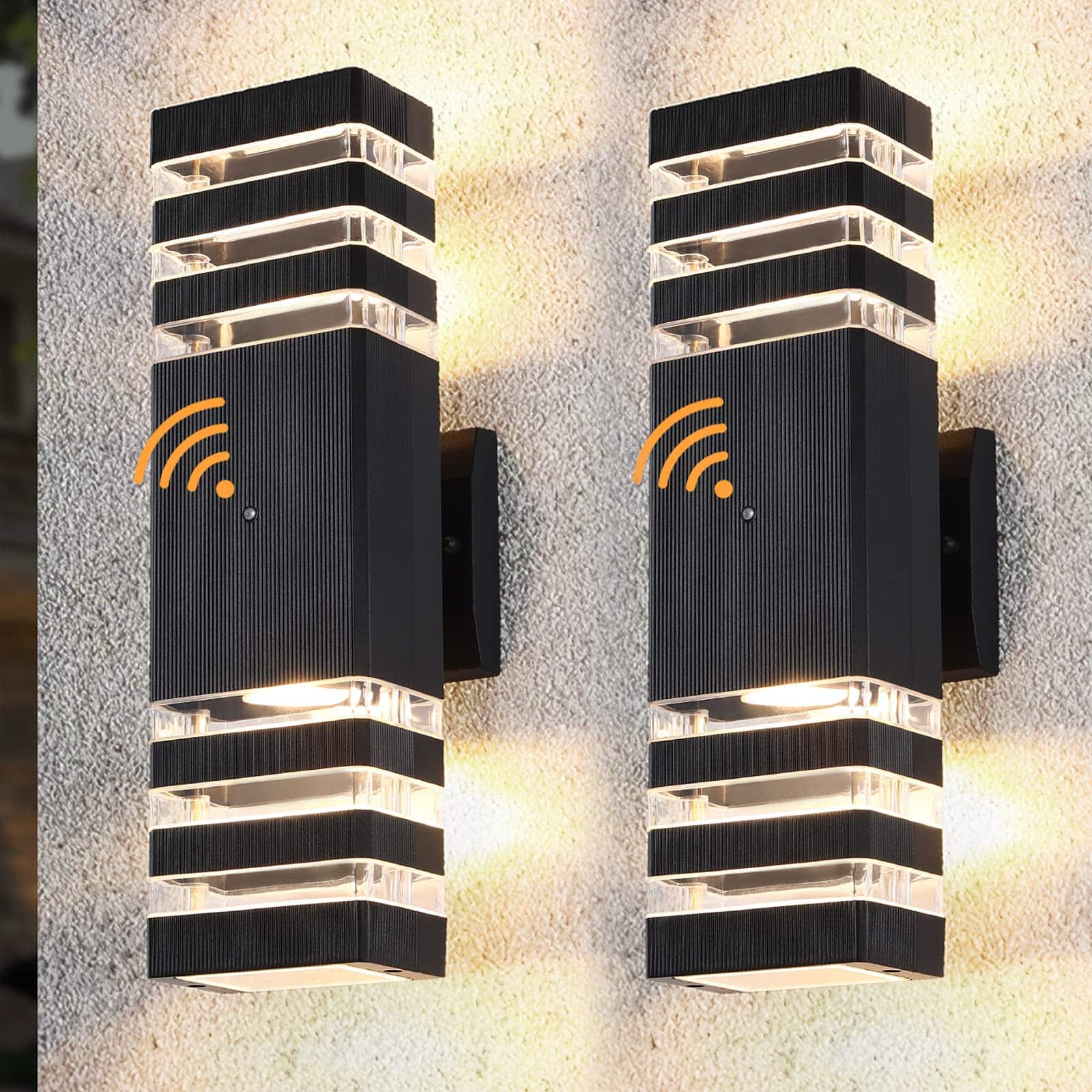 Dazzling Pops - Dusk Dawn Outdoor Lighting Porch Lights Outdoor Wall Lamps Patio Waterproof 3000K Warm Exterior Light - Black 3 Layer-2 Pack