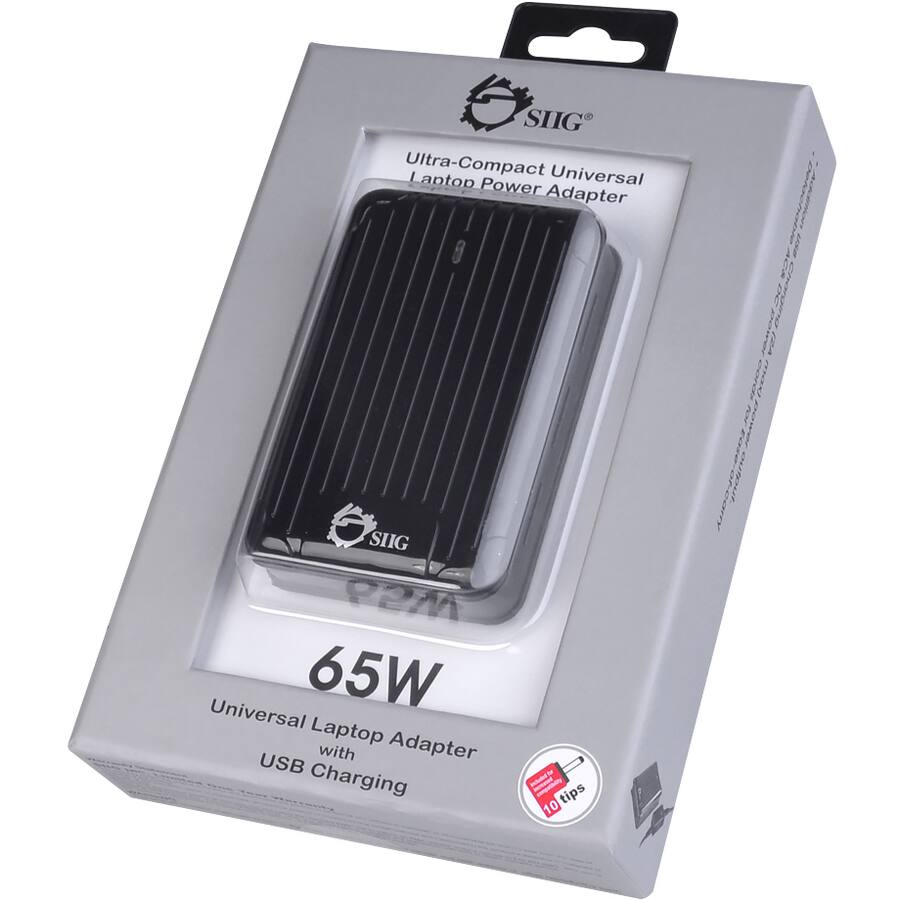 SIG Ultra-Compact Universal Laptop Power Adapter SIIG 2M Universal 65W Laptop Adapter with USB Charging 10 tips