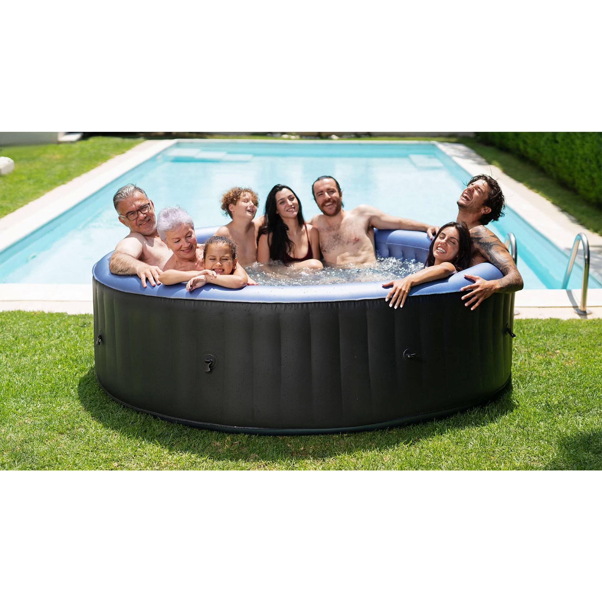 Alt View 4. MSpa - MSpa Round Inflatable Bubble Massage Spa, 4 to 6 Person Outdoor Hot Tub, Bergen - Charcoal Grey.
