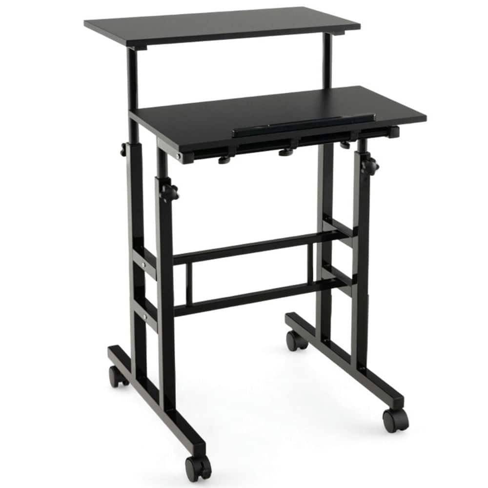 Kadyn - Height Adjustable Mobile Standing Desk with Rolling Wheels for Office and Home - Black