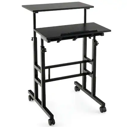 Front. Kadyn - Height Adjustable Mobile Standing Desk with Rolling Wheels for Office and Home-Black - Black.