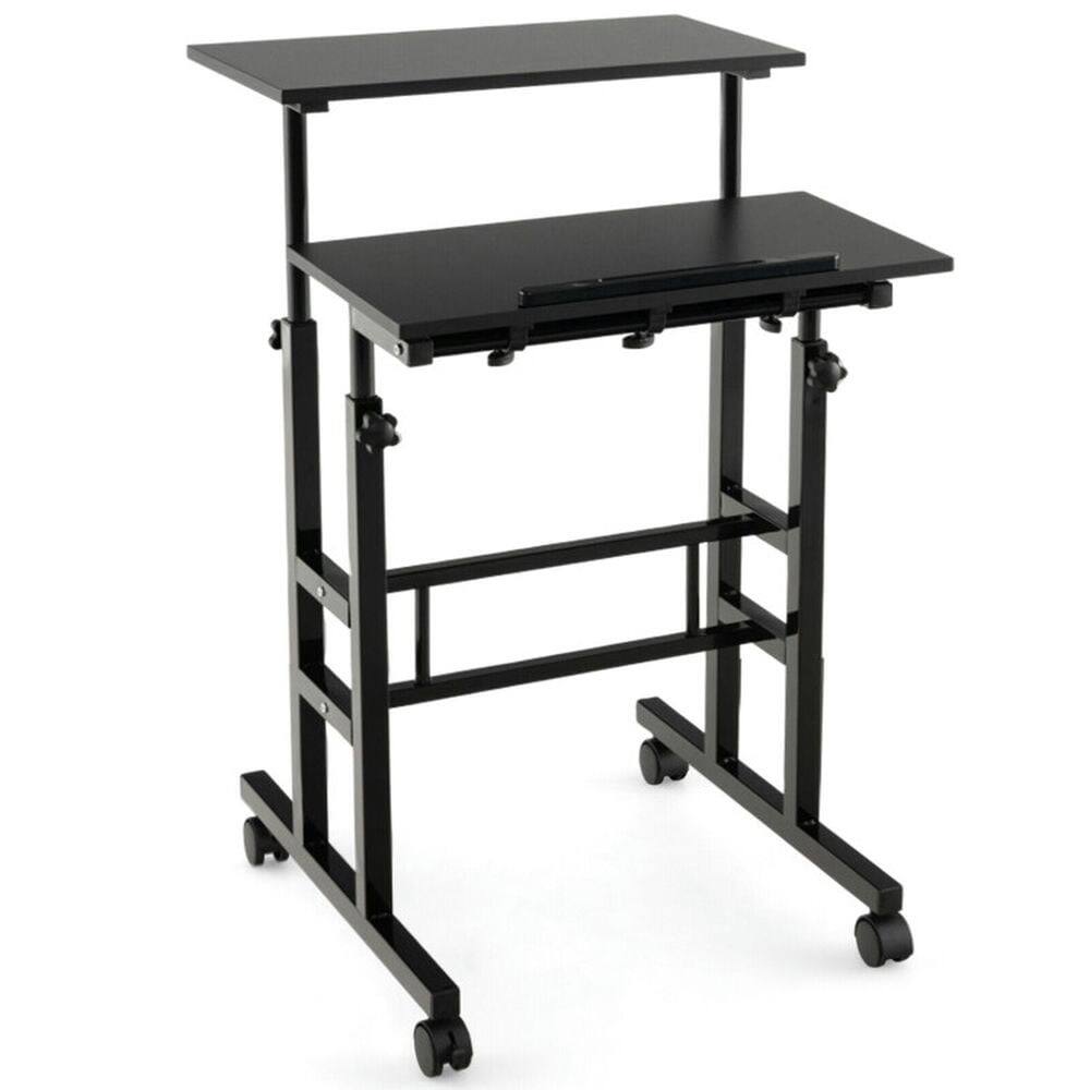 Front. Kadyn - Height Adjustable Mobile Standing Desk with Rolling Wheels for Office and Home-Black - Black.