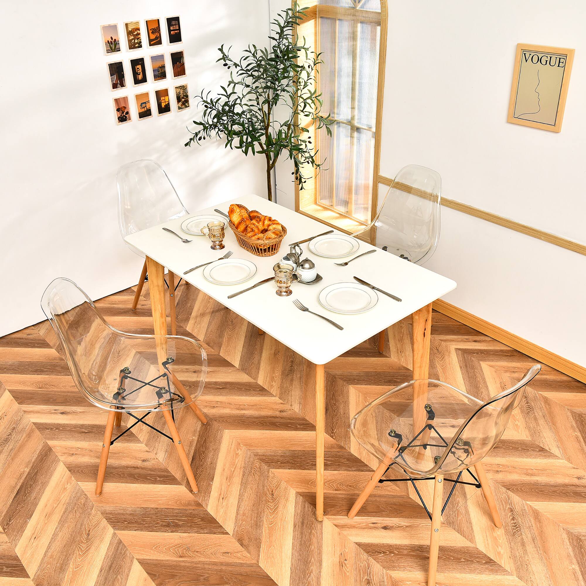 Alt View 10. Costway - Costway Set of 4 Dining Chairs Modern Plastic Shell Side Chair w/ Clear Seat & Wood Legs - Transparent.