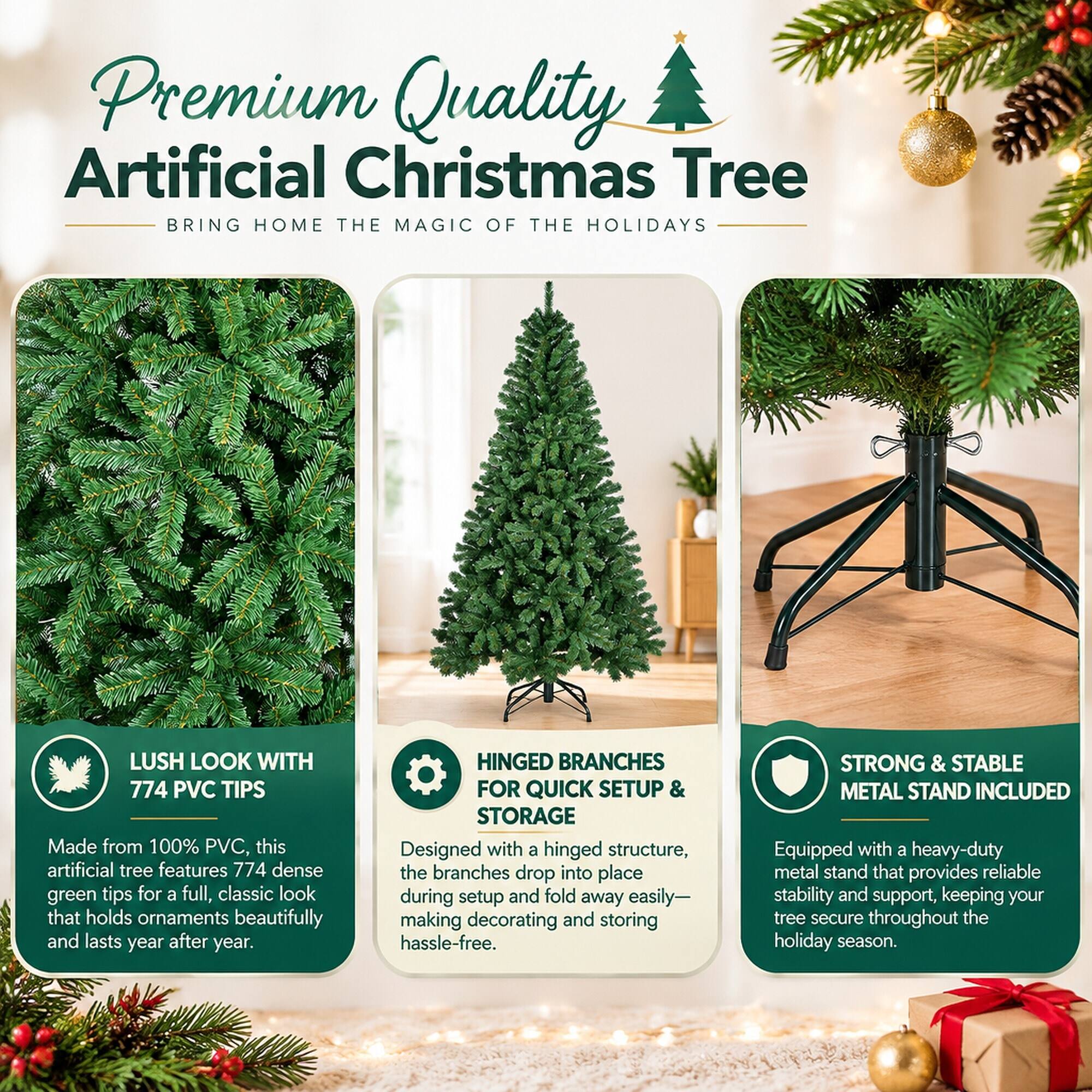 RYHNUYNE 7FT Artificial Christmas Tree With 774 PVC Tips and Hinged ...