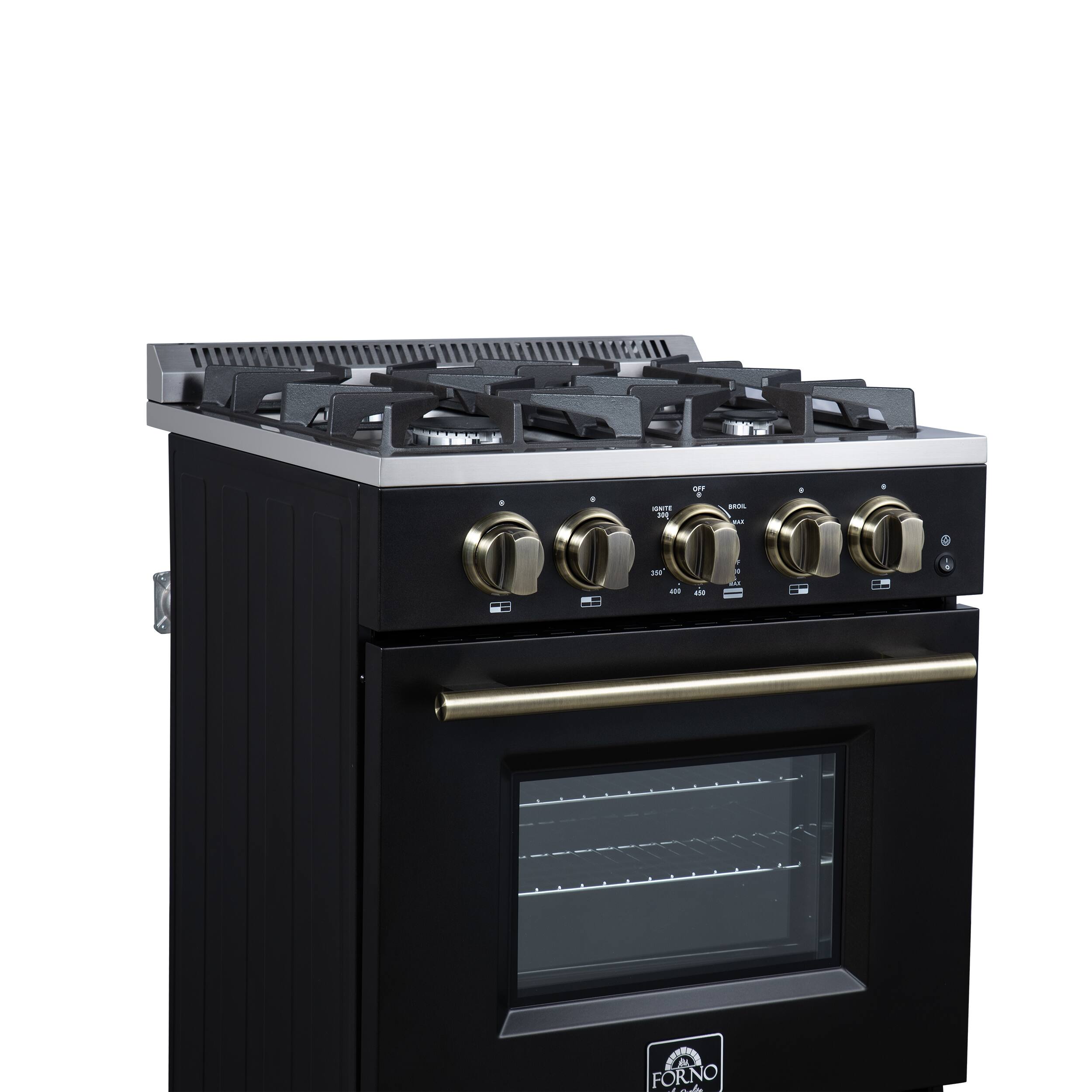 Alt View 10. Forno Appliances - Breno 2.3 Cu. Ft. Freestanding Gas Range with Antique Brass Accents - Black.