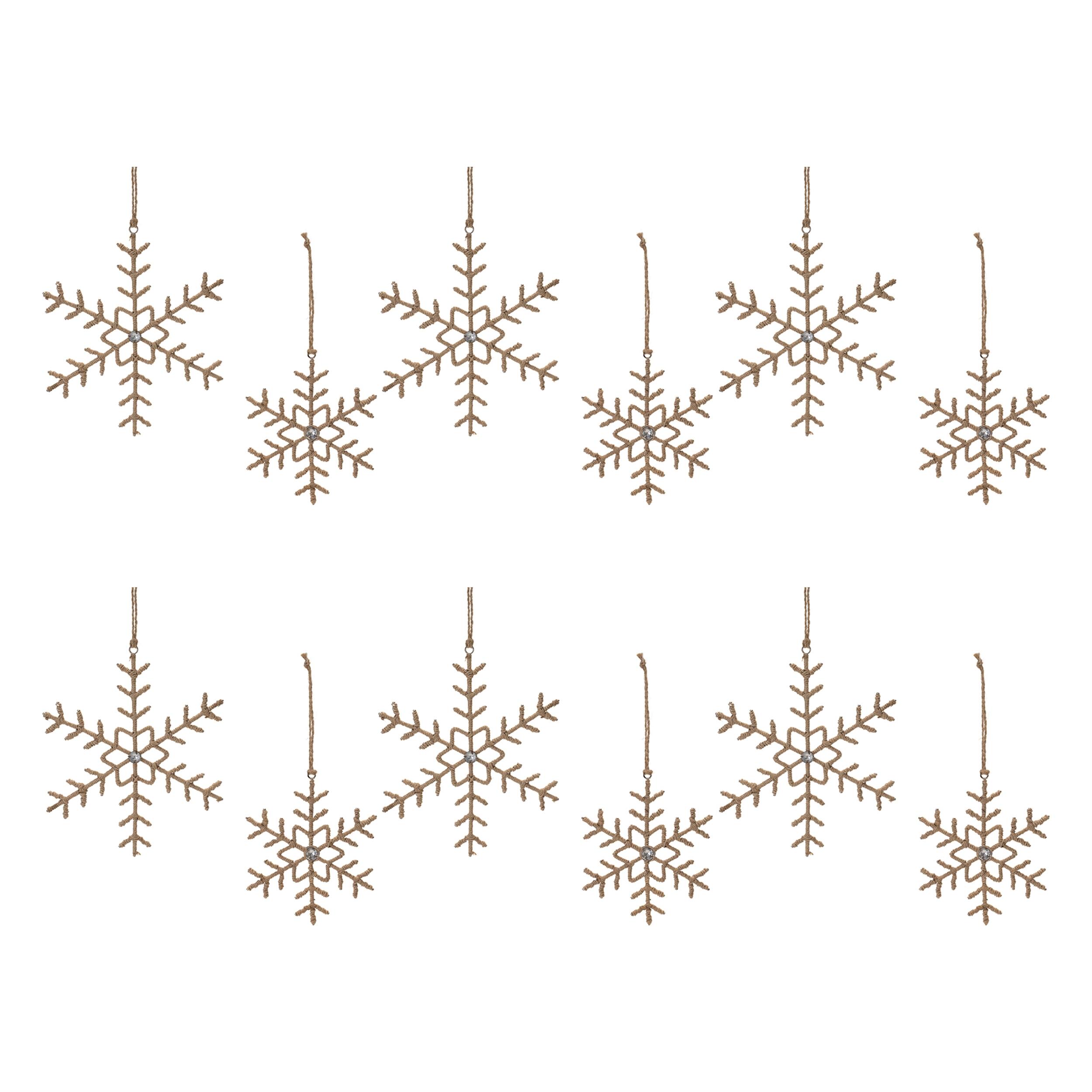 Alt View 2. BreeBe - Jute Wrapped Metal Snowflake Oranment (Set of 12) - Beige.
