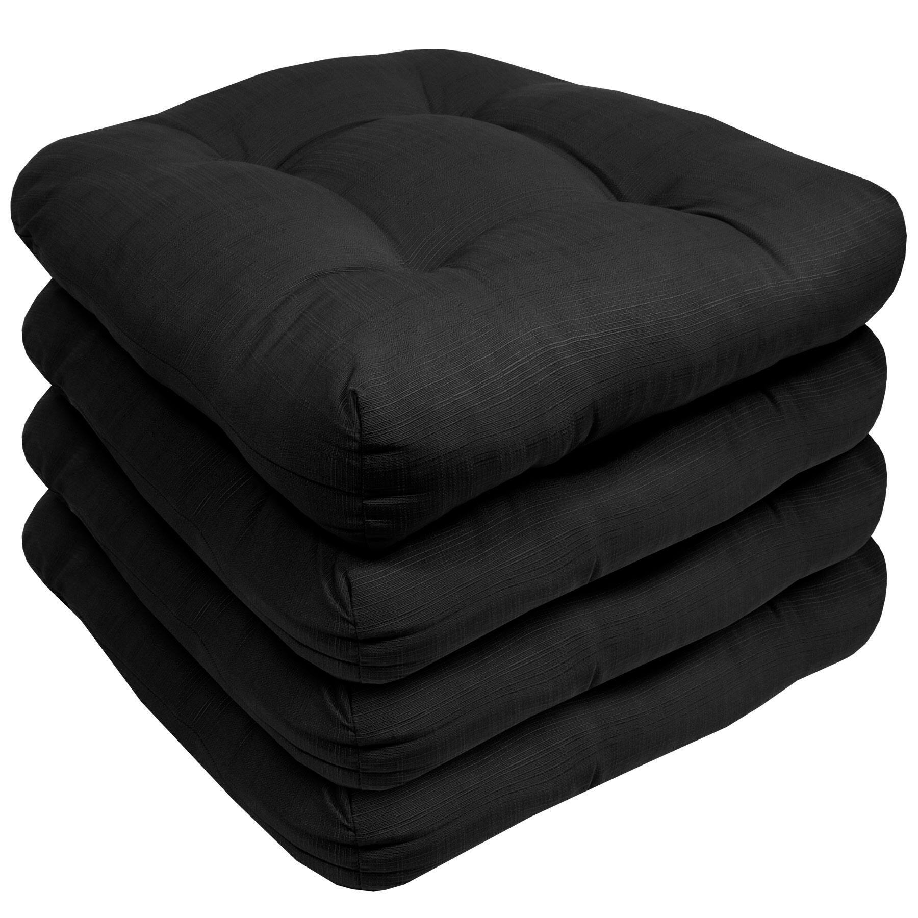 Angle. Sweet Home Collection - Patio Cushions Indoor/Outdoor Chair Pads Tufted 19" x 19", 4-Pack - Black.