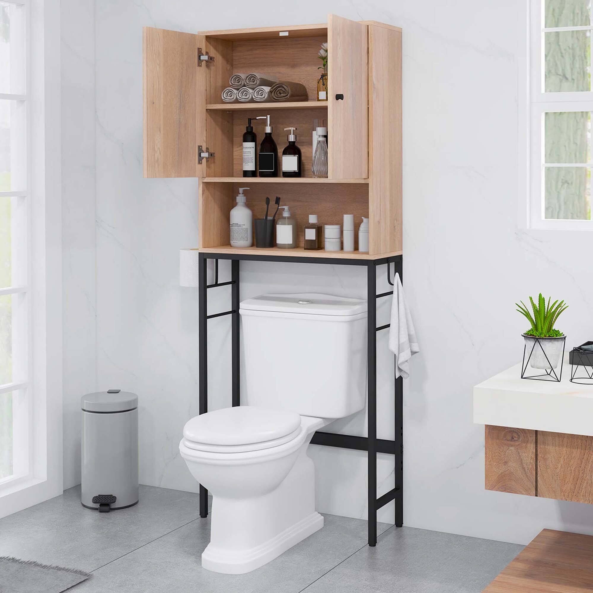Alt View 1. Costway - Costway Over The Toilet Storage Cabinet Free Standing Toilet Rack with Adjustable Shelf Natural - brown.