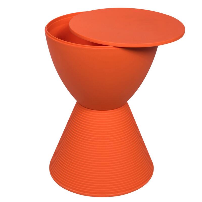 Alt View 4. LeisureMod - Boyd Modern Round Hourglass Accent Side Table, Drum Storage Table with Ribbed Base for Indoor/Outdoor - Orange.