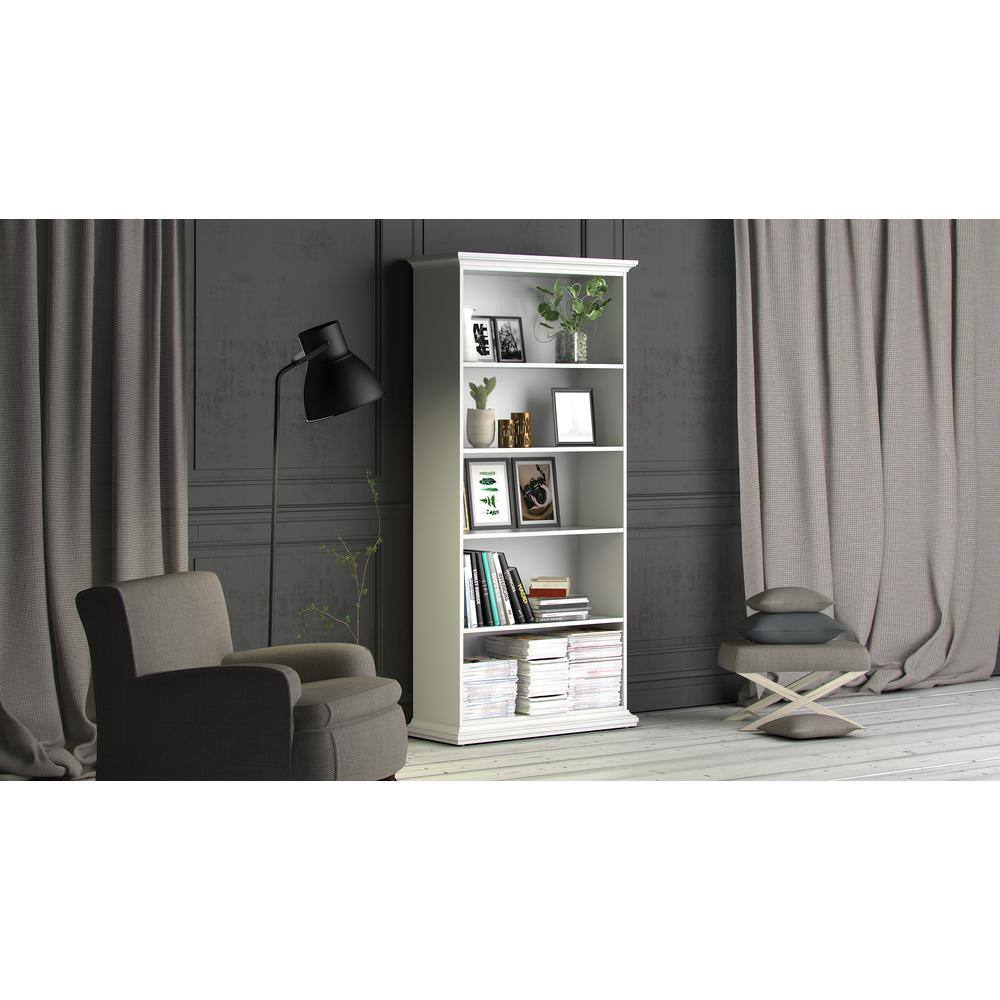 Back. Tvilum - Tall Wide 5 Shelf Bookcase - White.