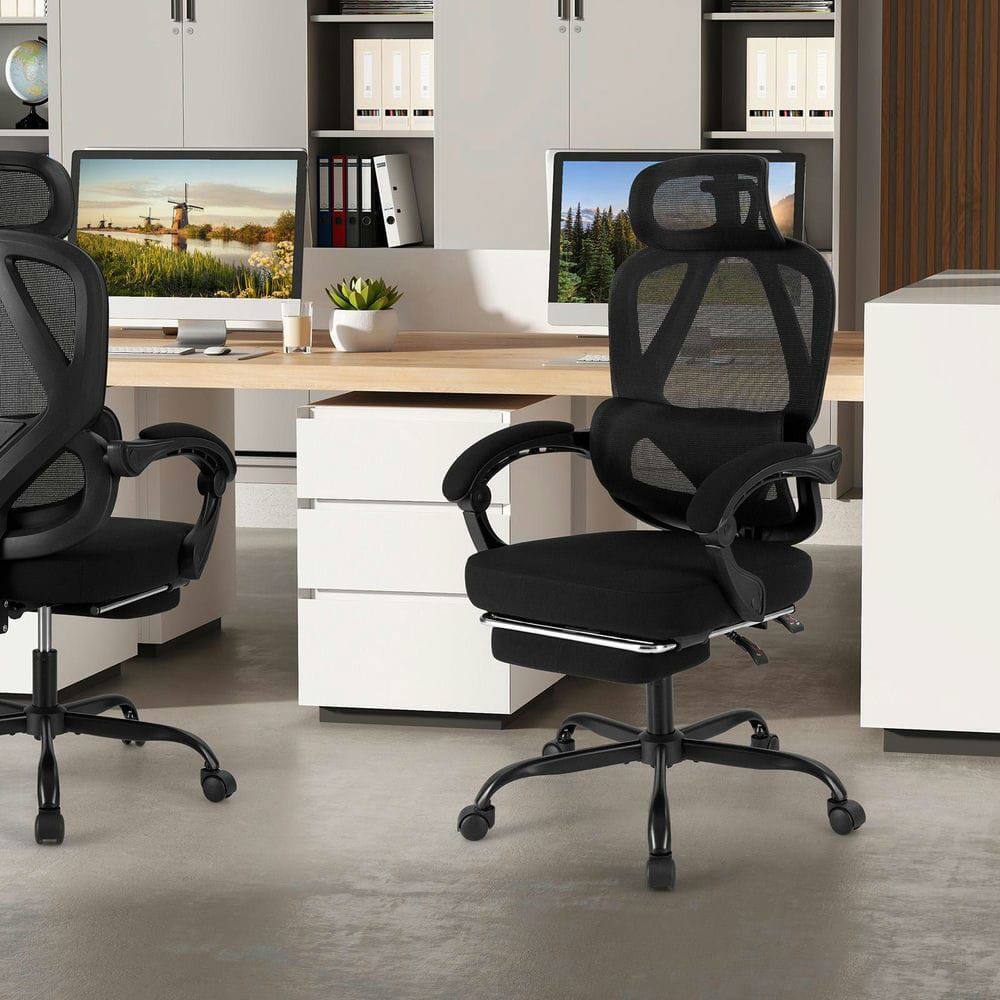 Angle. Kadyn - Ergonomic High Back Mesh Office Chair - Retractable Footrest, Desk Chair, Black - Black.