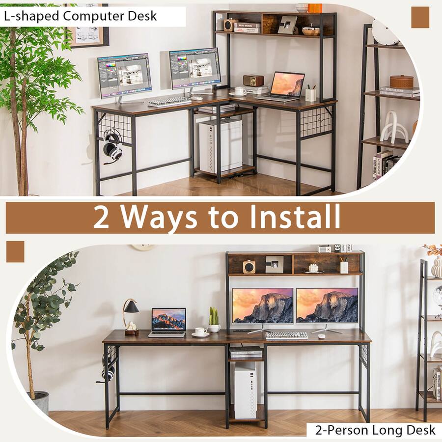 20002 Computer Desk Costway L shaped Desk with Power Outlet Large Corner Desk Converts to 2 ...