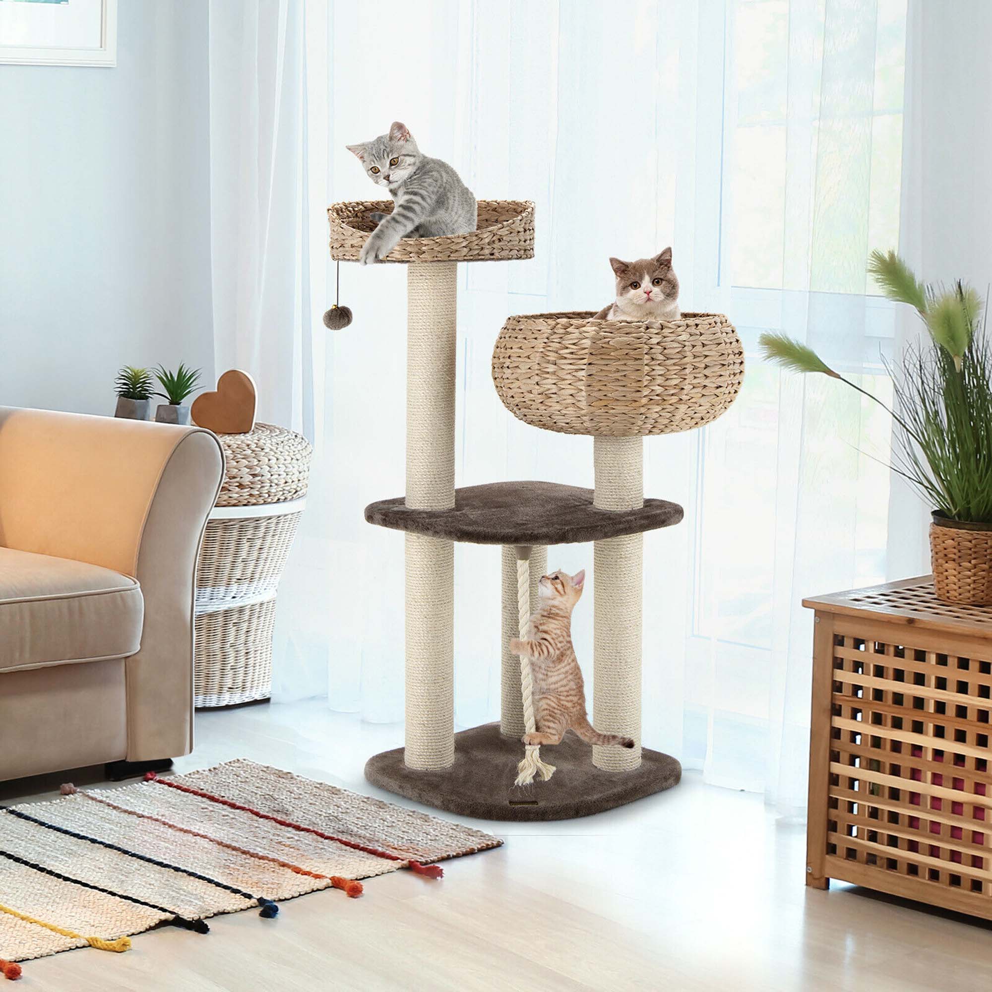 Alt View 3. Gymax - Gymax 41'' Hand-Made Cat Tree Tower Natural Bowl Shaped w/ 2 Perch.