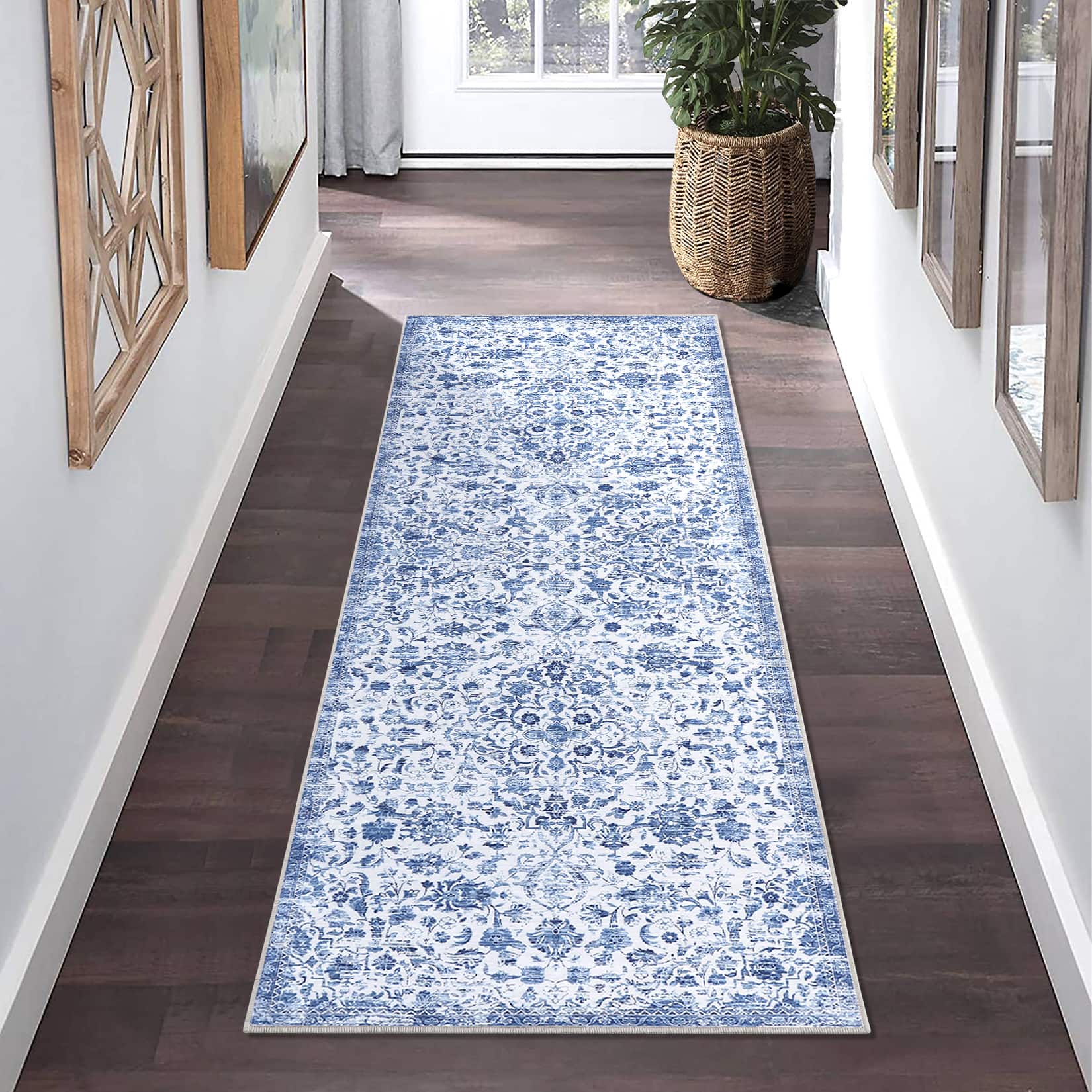 Acekool - 2x6 Runner Area Rug, Vintage Rugs for Living Room - Blue
