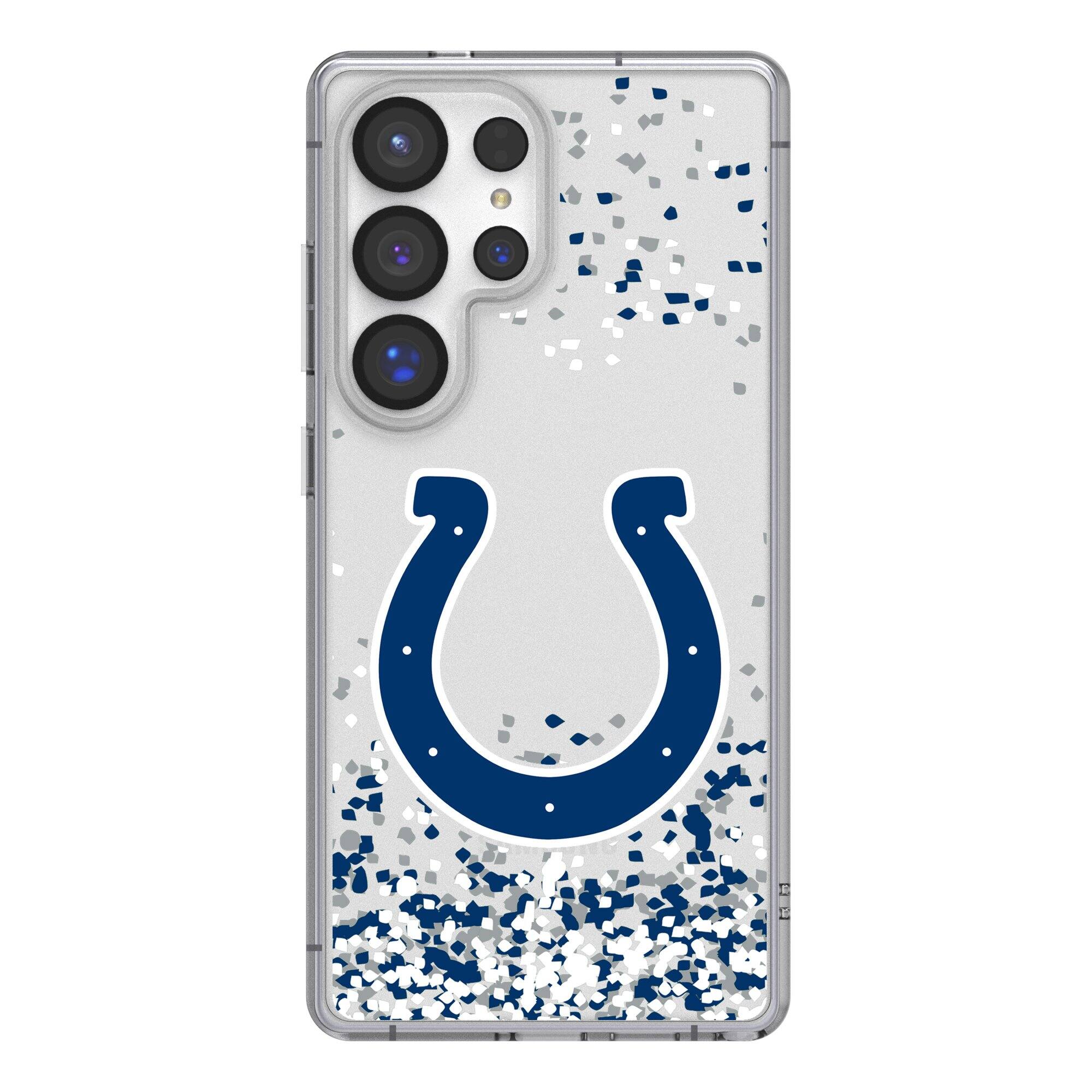 Front. Keyscaper - Indianapolis Colts Galaxy Clear Case with Confetti Design - S23 - Multicolor.