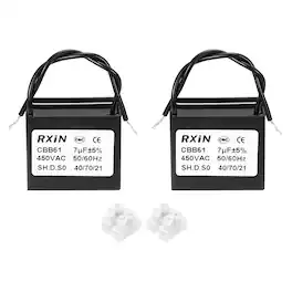 Unique Bargains - 2pcs 7uF CBB61 Capacitor, AC 450V 2-Wire for Ceiling Fan, Motor Generator, Blower, Exhaust Fan - Black