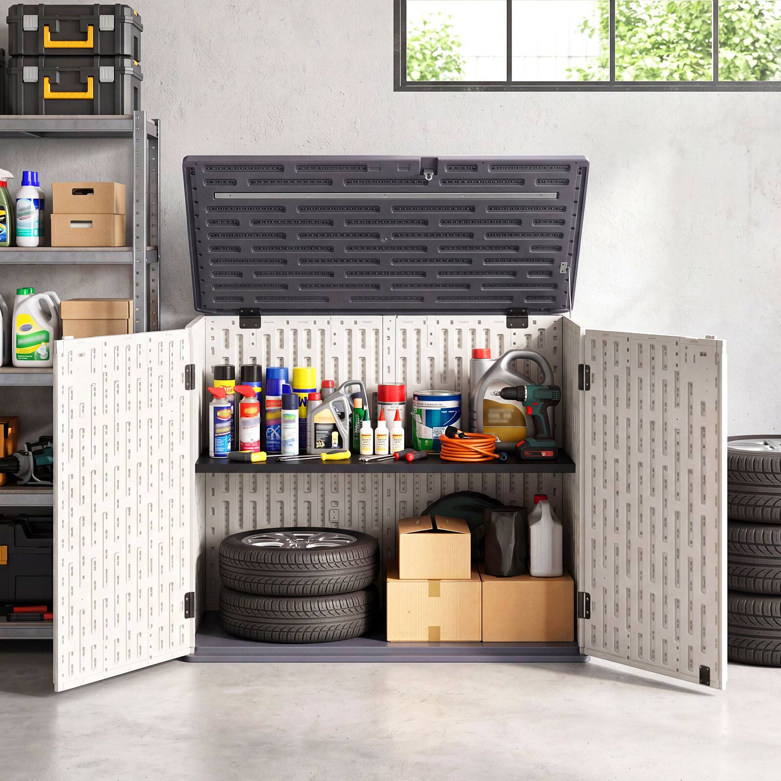 Alt View 4. Gymax - Gymax 20 Cu.Ft Large Outdoor Storage Cabinet w/ Adjustable Shelf & Lockable Doors - White.