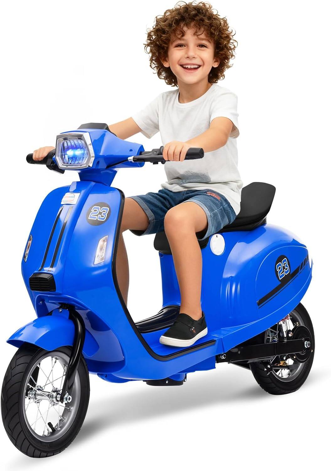 Angle. Homhougo - 24V 350W Kids Electric Motorcycle, Rear Brake, LED Headlight, Ages 8–14.