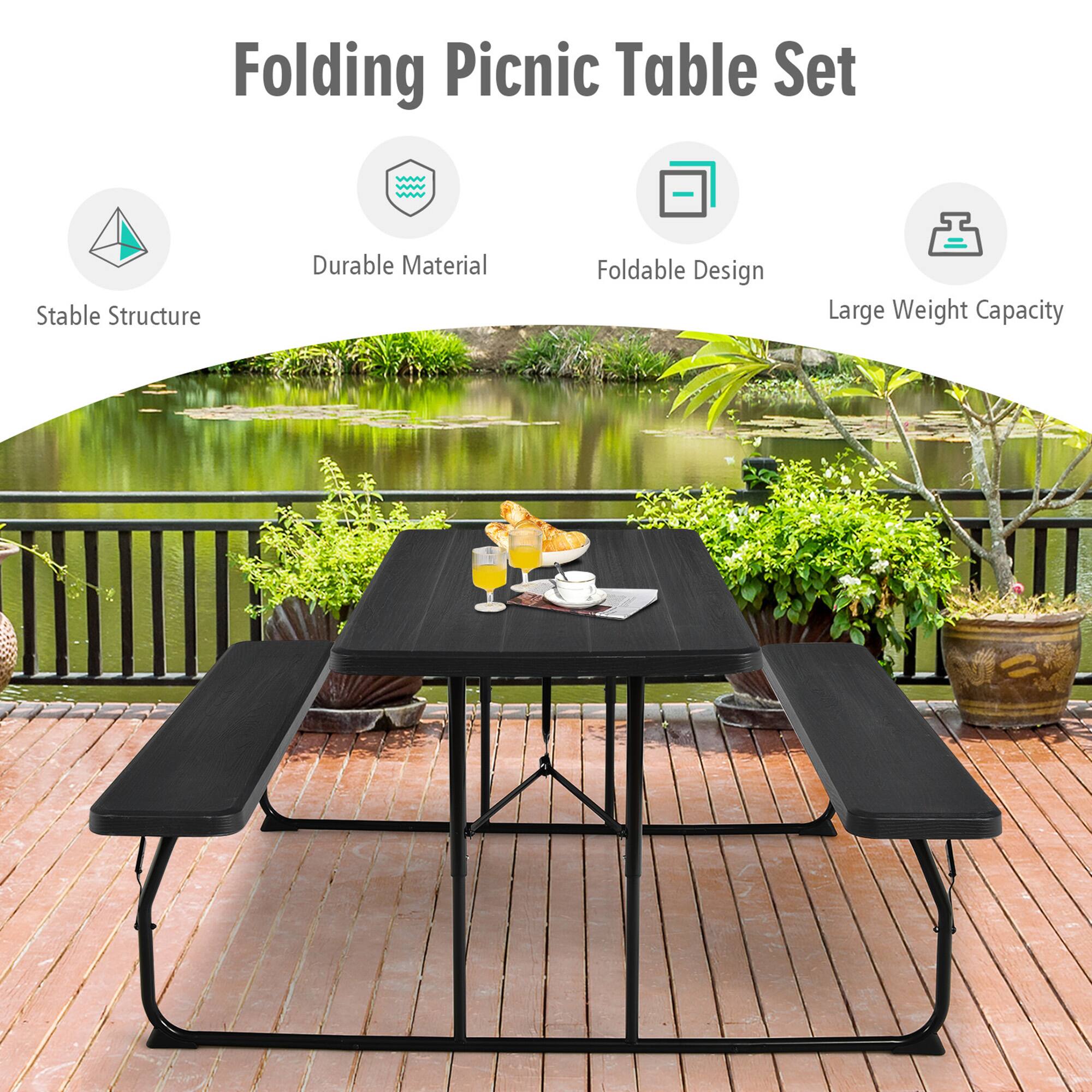 Folding Picnic Table Set

- Stable Structure
- Durable Material
- Foldable Design
- Large Weight Capacity
