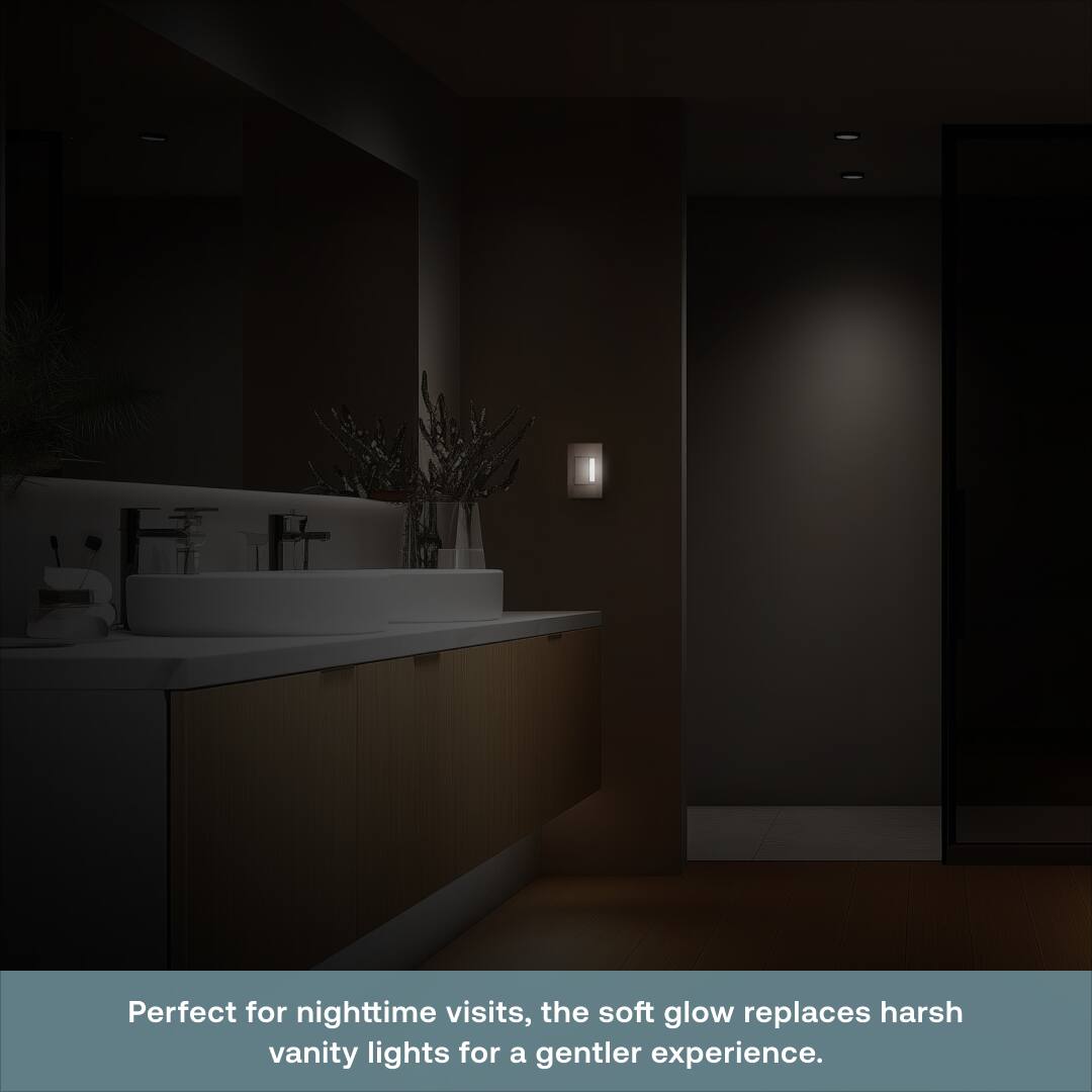 Perfect for nighttime visits, the soft glow replaces harsh vanity lights for a gentler experience.