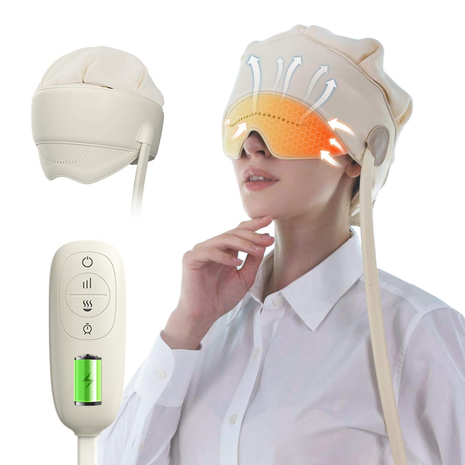 Live At Space - 4-Mode 6-Zone Heated Eye & Head Massager, 3 Heat Levels, Remote, Rechargeable, Portable Relax Gift - 642146676000