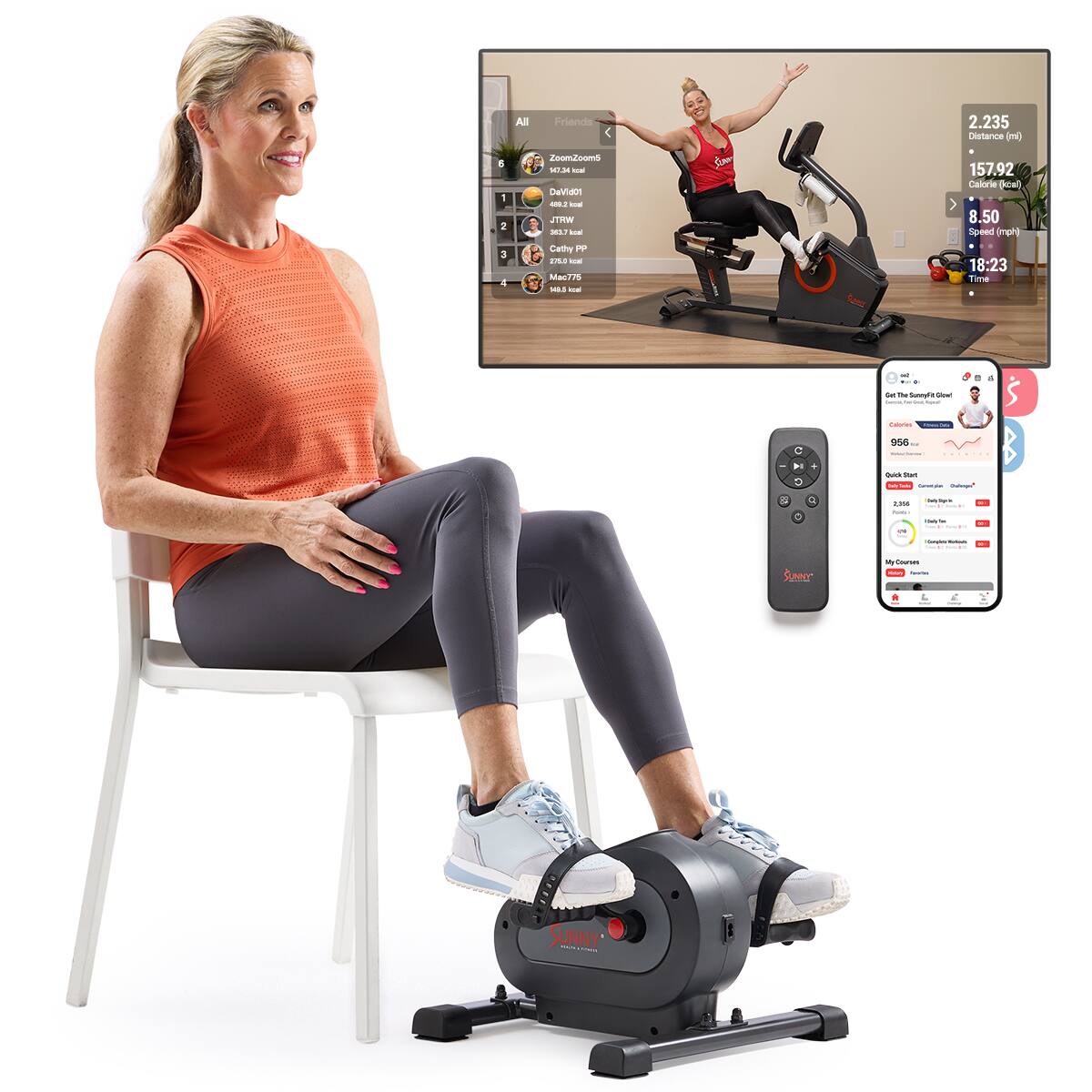 Sunny Health & Fitness - Smart Motorized Mini Exercise Bike - Black