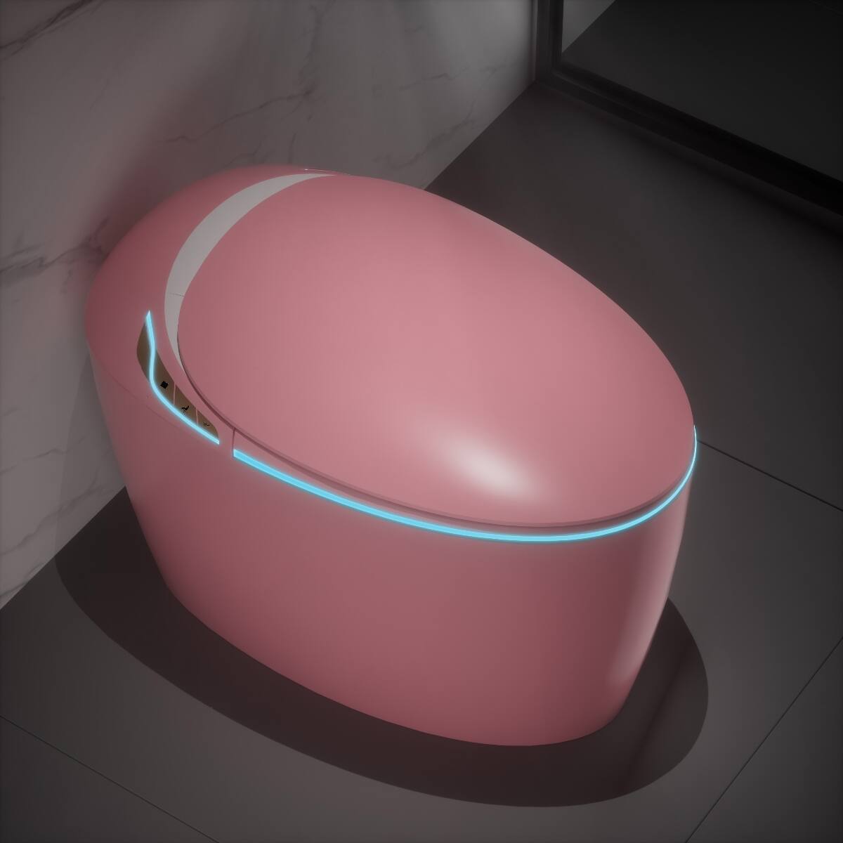 Angle. Loheer - Loheer Smart Toilet With Built In Bidet, Pink One Piece Toilet With Auto Lid and Night Light - Pink.
