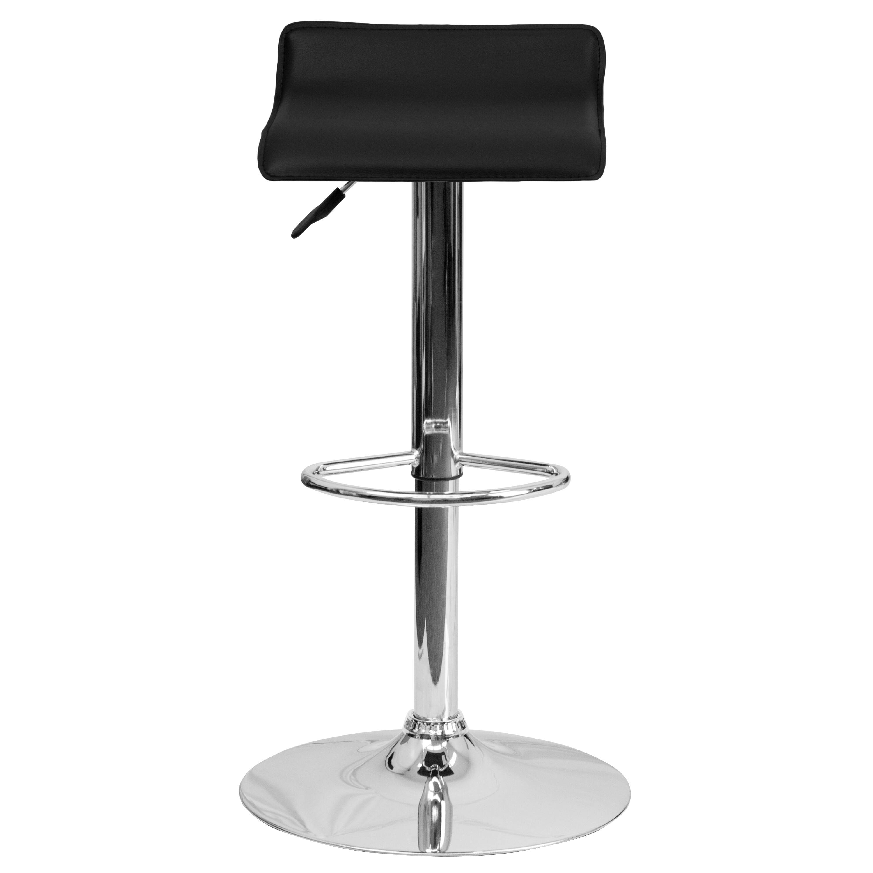 Alt View 7. Emma + Oliver - Solid Wave Seat Vinyl Adjustable Height Barstool with Chrome Base - Black.