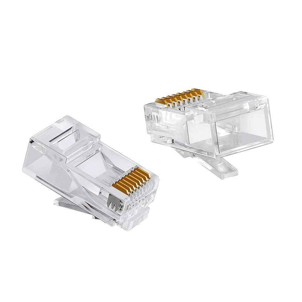 Front. ACJPR - Cat6 RJ45 Non-Pass Through Connectors, Gold-Plated, 20-Pack.