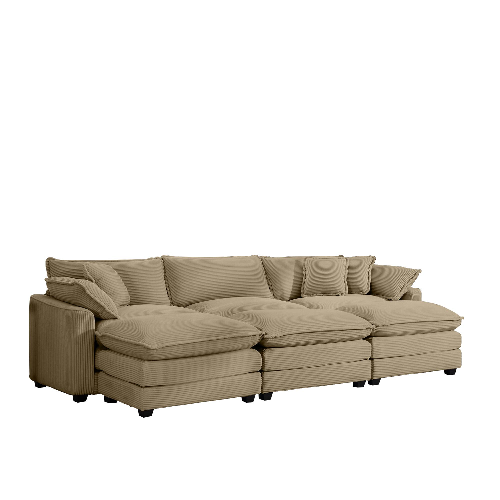 Alt View 2. LOVMOR - Corduroy Sofa Set L Shaped Modular Deep Seat Storage Ottoman Easy Assembly Memory Foam For Bedroom Soft Lounge - Tan.