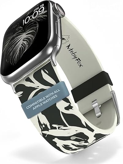 MobyFox - Silicone Watch Band for Apple Watch Series 1-11, Ultra 1-3, SE & Most Smartwatches w/Dual Connector Fits 38 mm to 49 mm - Midnight Flora, Black