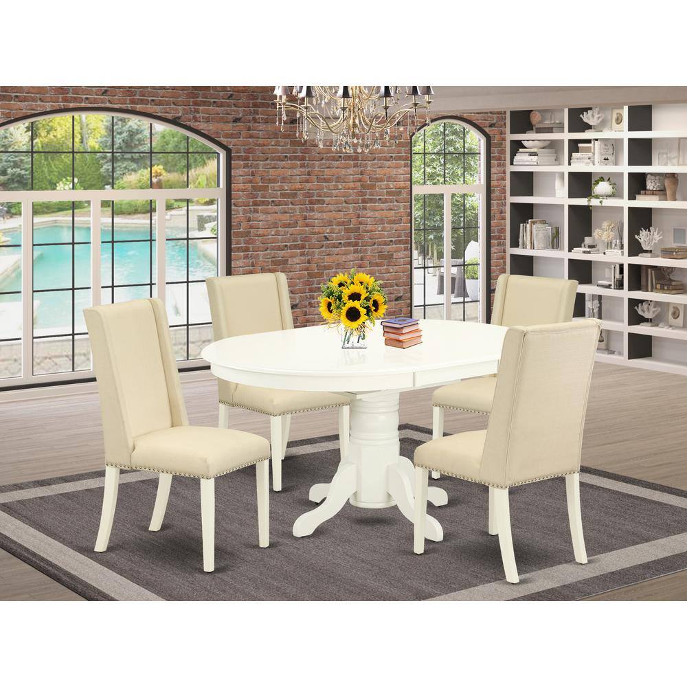 Left. East West Furniture - Dining Room Set Linen White - Brown.