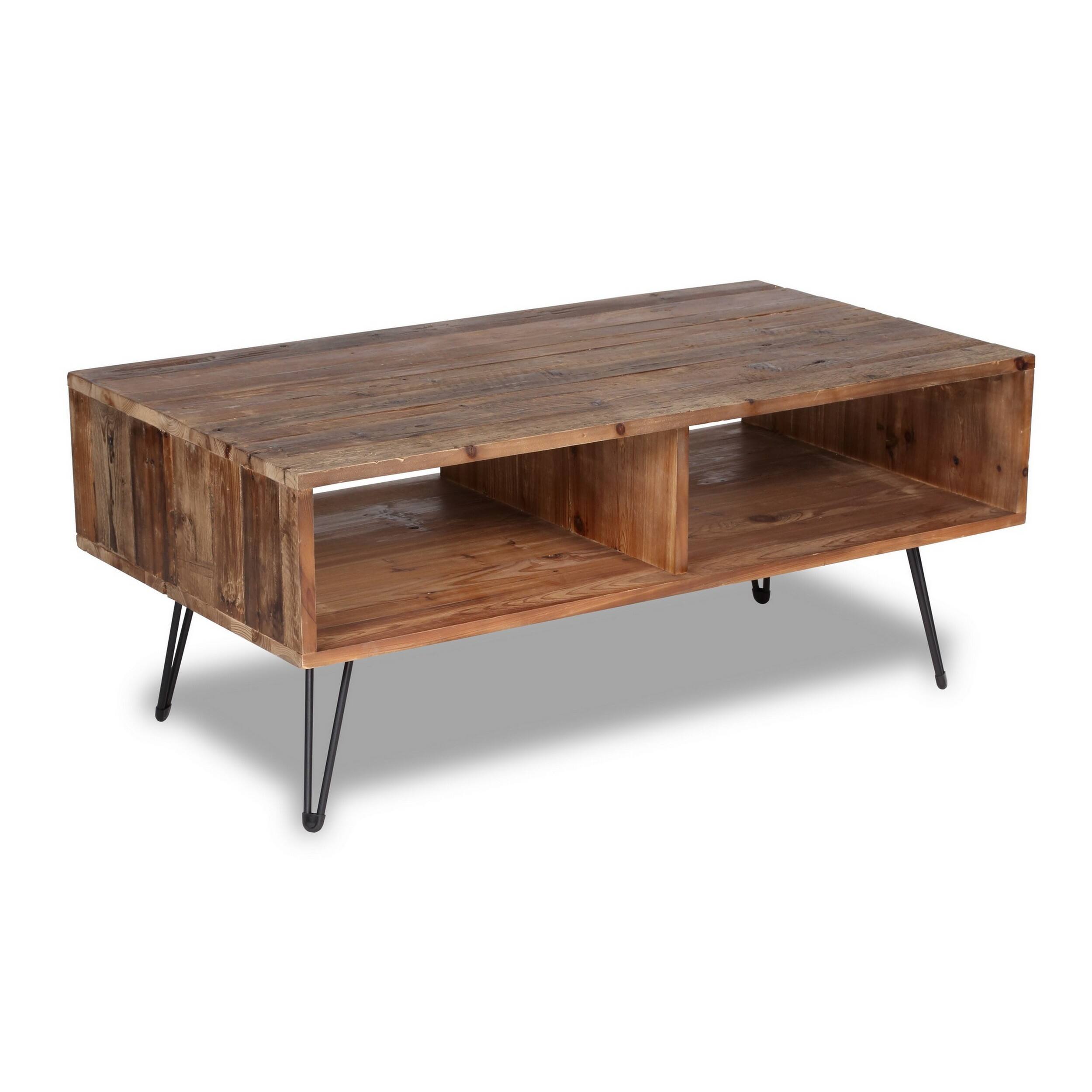 Left. Manhattan Lane - 42 Inch Modern Cocktail Coffee Table with Open Compartments, Wood Top - Brown, Black.