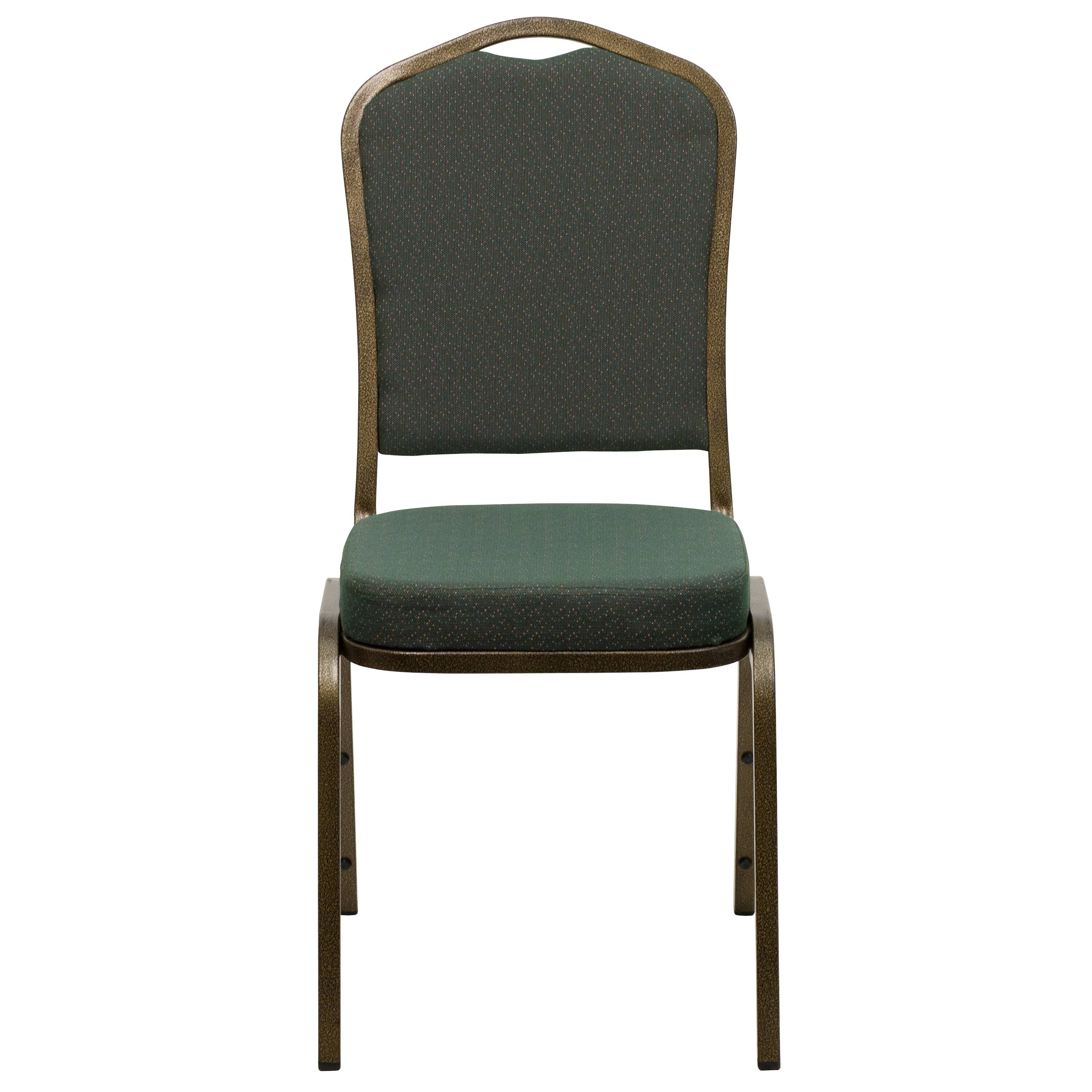 Alt View 7. Emma + Oliver - Crown Back Stacking Banquet Dining Chair - Green Patterned Fabric/Gold Vein Frame.